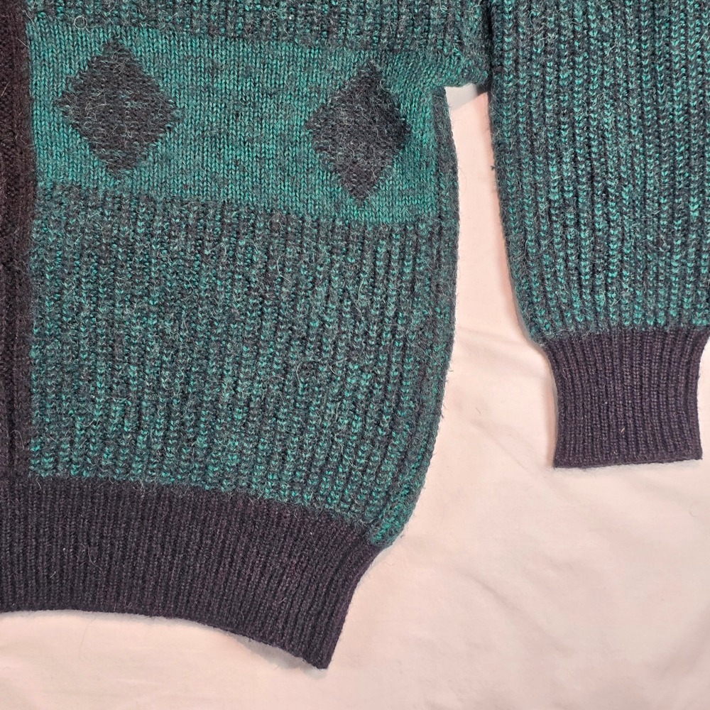 Abi Mode Boutique Paris Vtg Wool Alpaca Blend Sweater Green Geometric Italy M - Picture 8 of 16